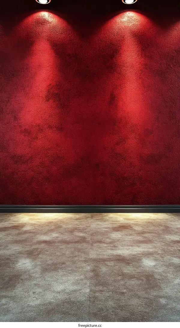 Empty Room with Red Wall and Carpet Floor