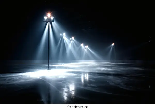Night Ice Rink Under Spotlight Illumination