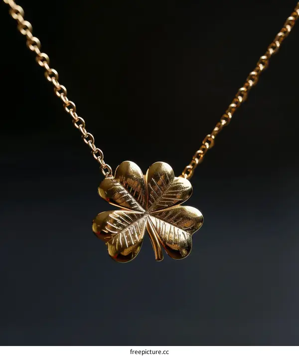 A gold four-leaf clover pendant on a gold chain