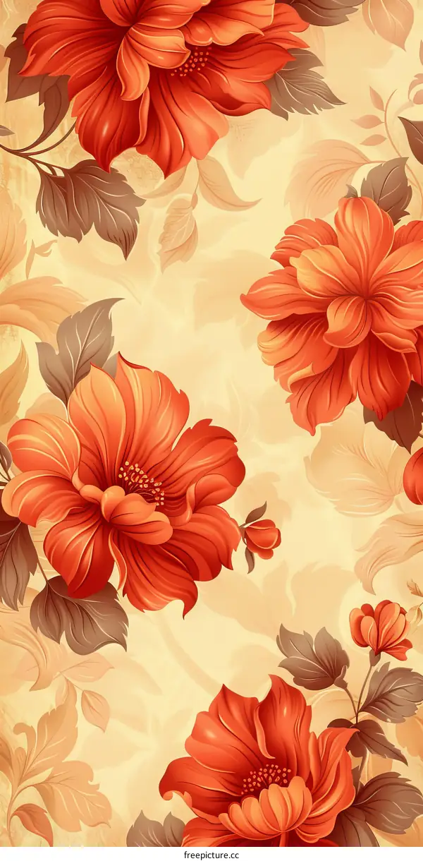 Hand-painted Red Flowers and Vines