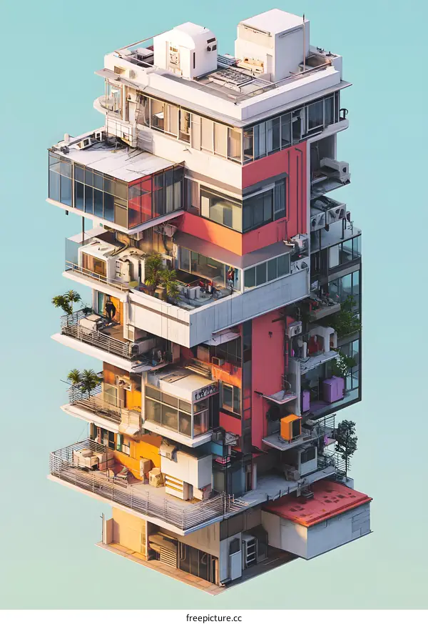 Abstract Building Illustration with Multiple Floors and Balconies