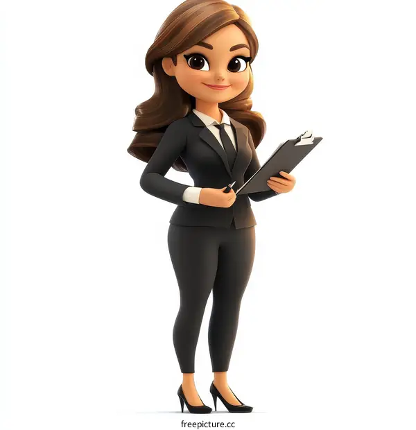 Cartoon Business Woman Holding Clipboard Illustration