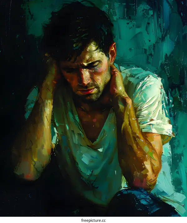 Portrait of a man with dark hair and green eyes wearing a white shirt