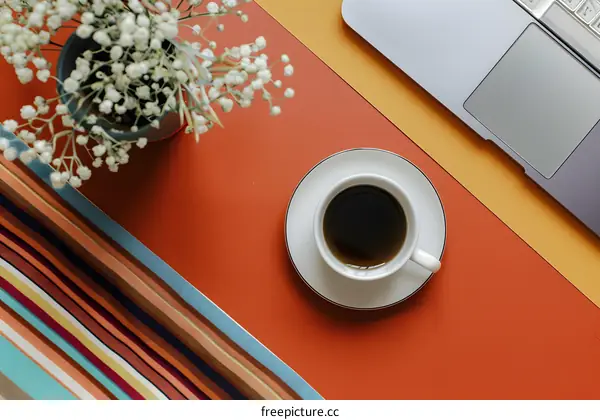 Flat Lay Coffee Cup on Colorful Surface