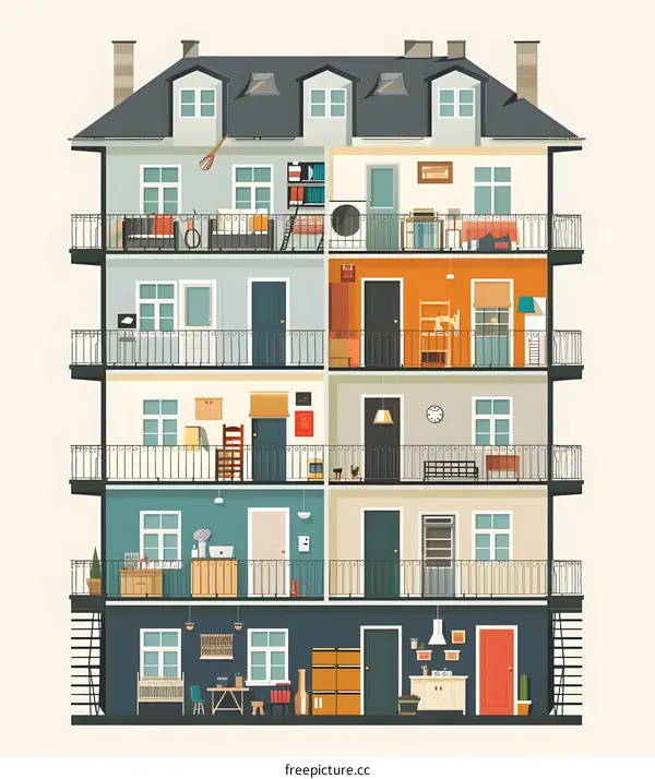 Inside the Apartment Building Vector Illustration