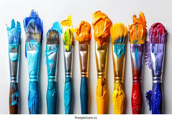 Colorful paintbrushes with different colors of paint