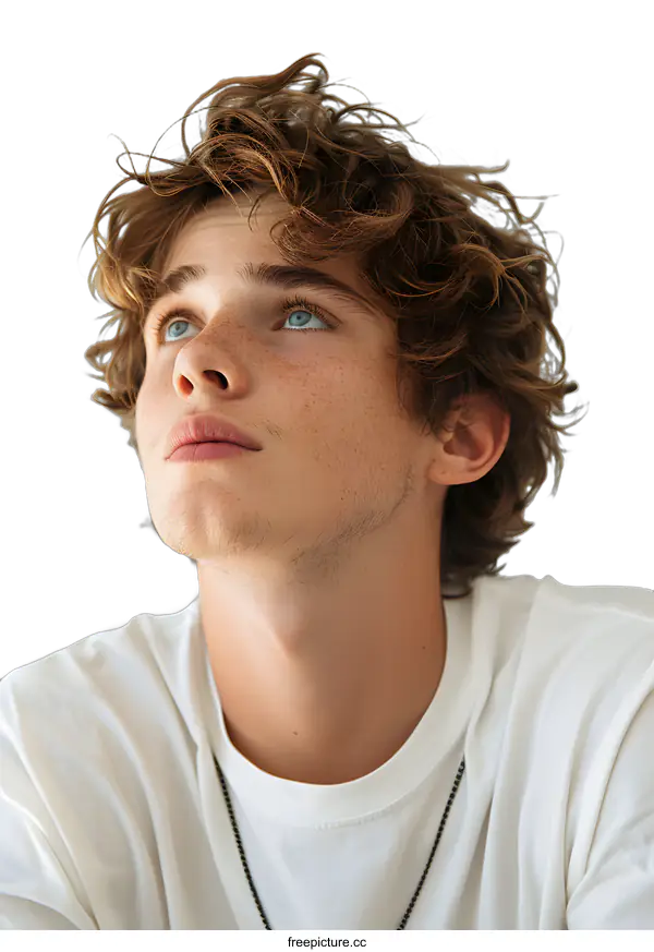 [Transparent Background PNG]Young Man Looking Up with Hope