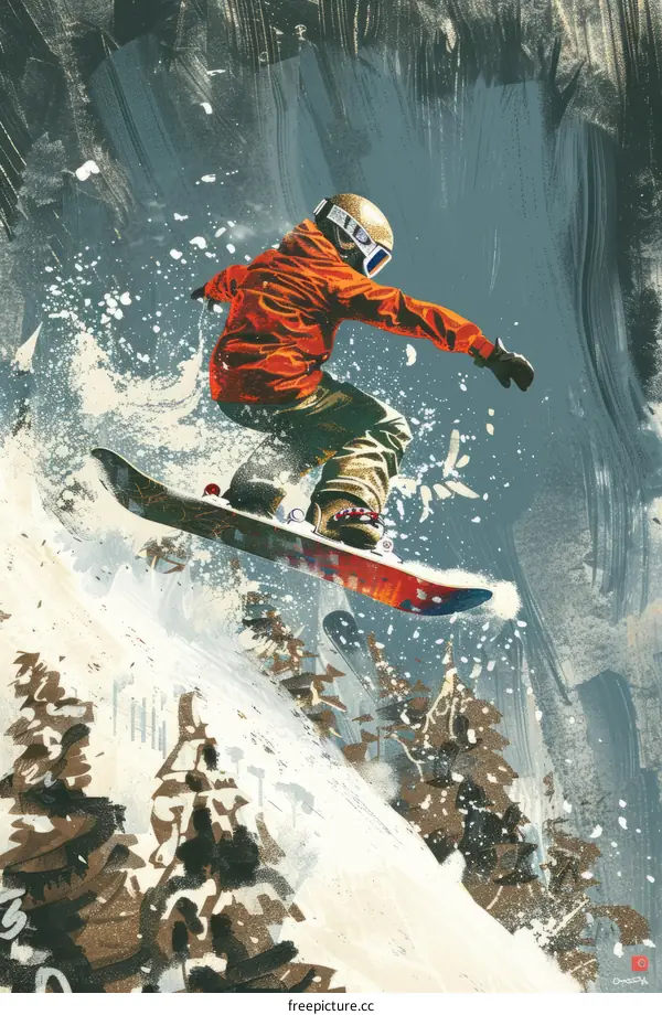 Snowboarding Mountain Jump: Thrilling Descent