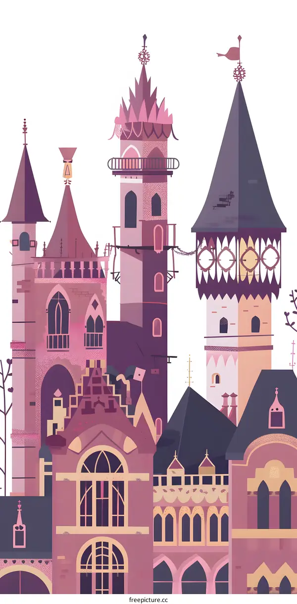 Purple City Skyline Illustration With Tall Buildings