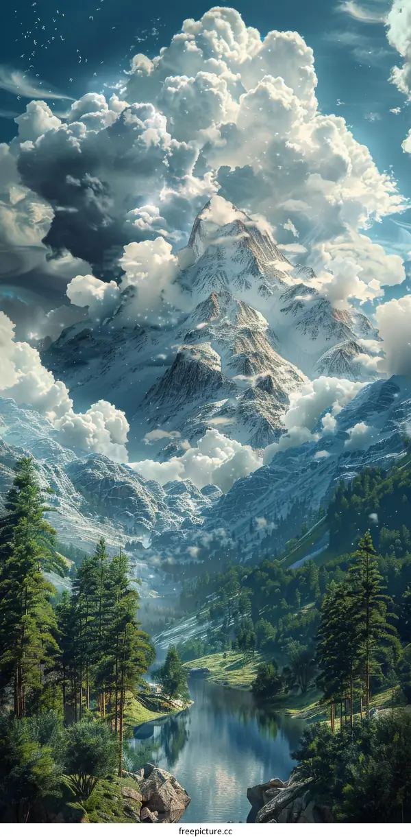 Majestic Mountain Peaks Pierced by Clouds