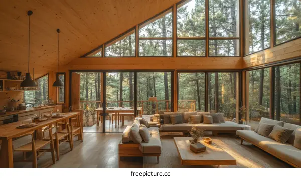 Modern Wooden Cabin with Panoramic Forest Views