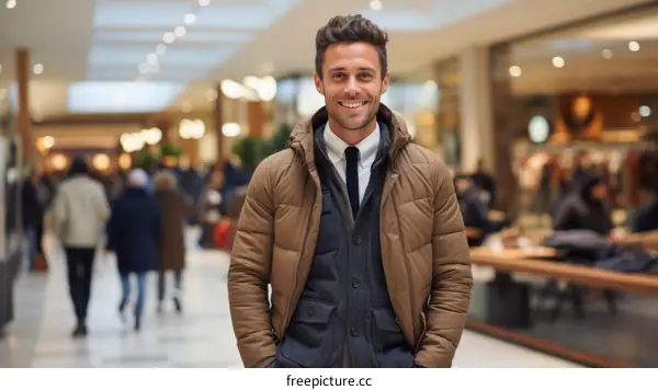 Portrait of a smiling young man in a shopping mall