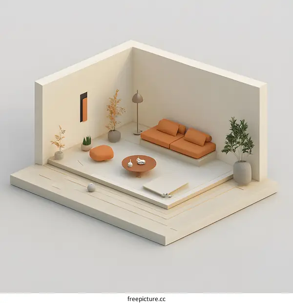 Minimalist 3D Illustration of a Modern Living Room