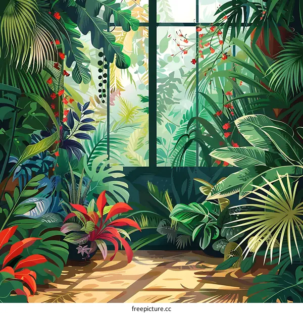 Tropical Plants Indoor Garden With Window