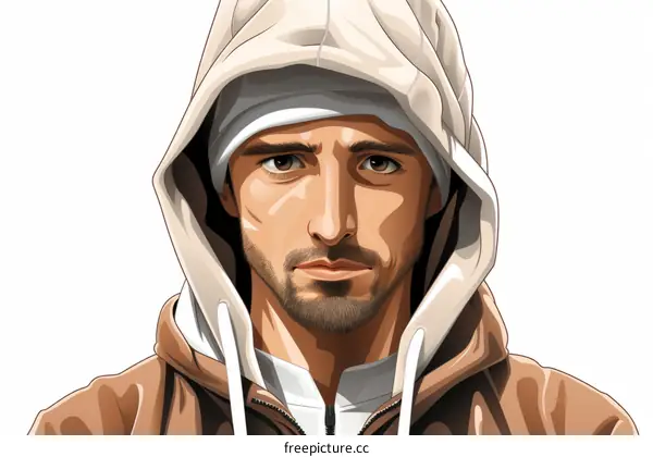 Digital Illustration of a Man in a Brown Hoodie and White Turban