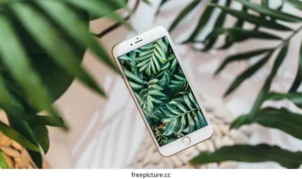 Smartphone with Green Leaves Wallpaper