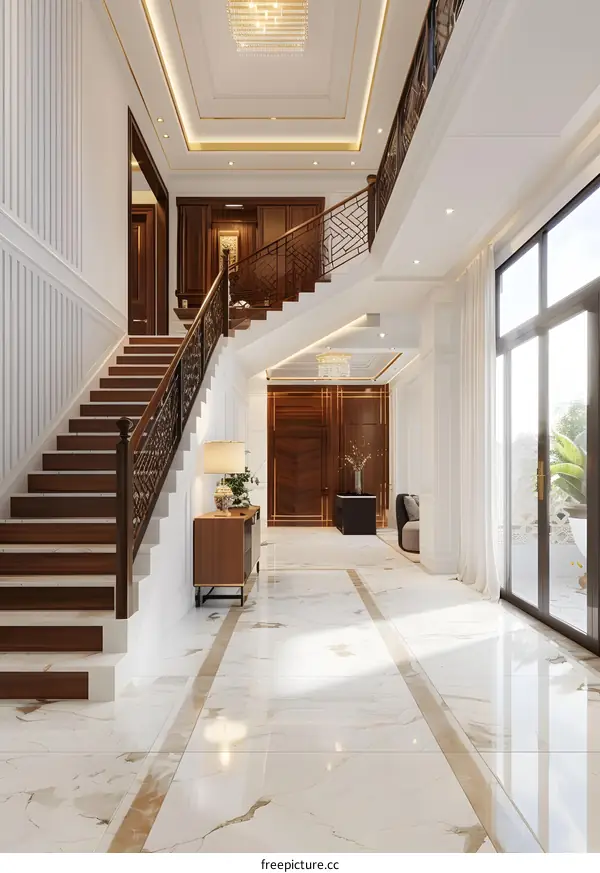 Modern Interior Design Staircase with Marble Flooring