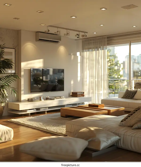 The interior of a modern minimalist living room