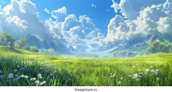 Beautiful Mountain Meadow Landscape Illustration