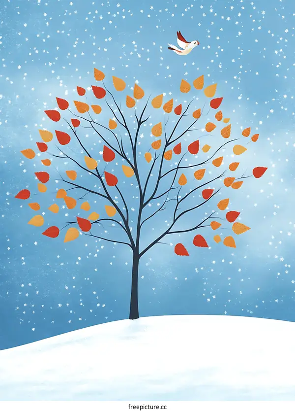 Winter Tree Illustration With Bird