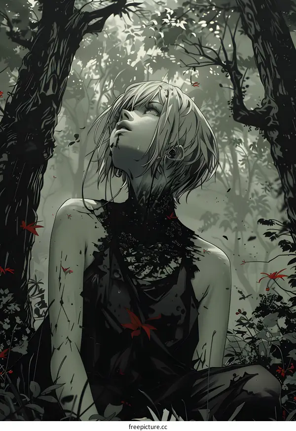 Woman Lost in Dark Forest
