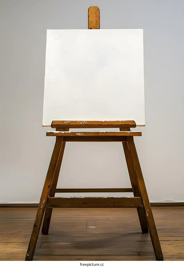 Empty Wooden Easel With White Canvas