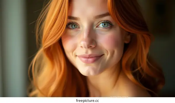 Beautiful Woman with Long Red Hair Smiling Portrait