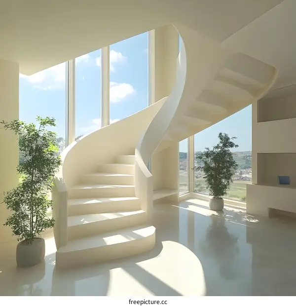 Modern Minimalist White Spiral Staircase Interior Design