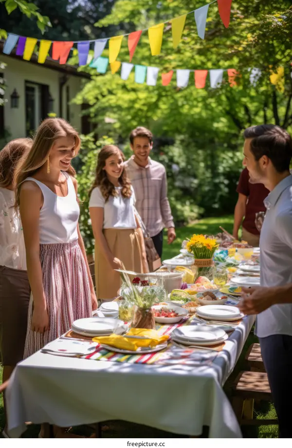 A group of friends having a party in a backyard