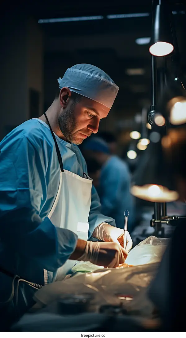 Surgeon performing an operation in a hospital operating room