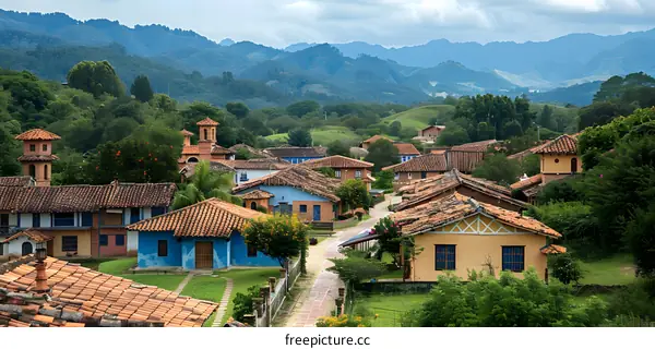 Picturesque Village in the Colombian Andes Mountains