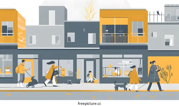 People Walking on Sidewalk in Front of Shops and Buildings