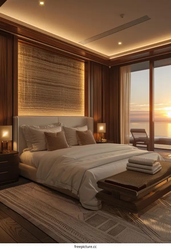 A bedroom with a view of the ocean