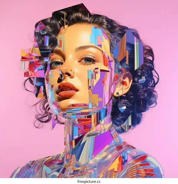 Portrait of a woman with colorful geometric shapes on her face
