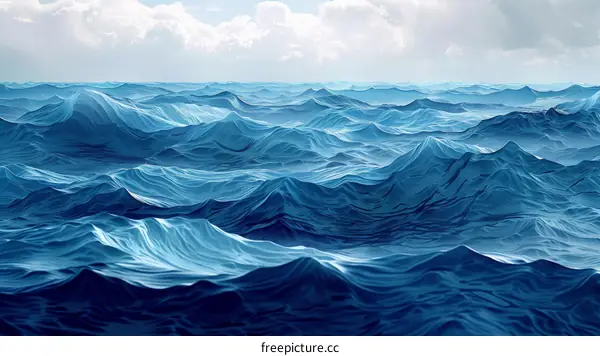 Deep blue ocean surface with large rolling waves