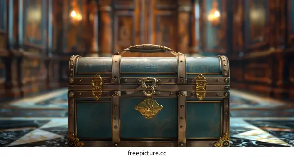Antique Treasure Chest in a Grand Hall
