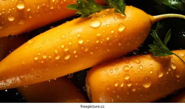 Close-Up of Fresh Organic Orange Carrots with Water Drops
