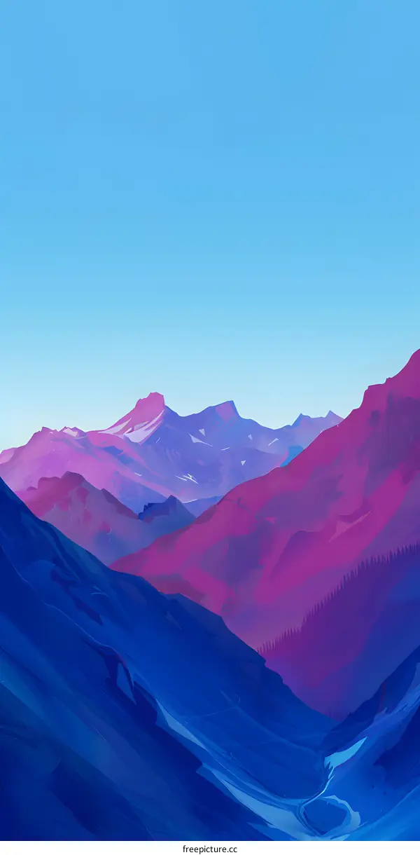 Abstract Mountain Range Illustration with Blue and Pink Colors