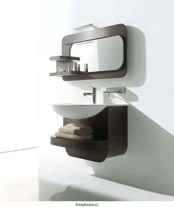 Modern Bathroom Vanity with Wooden Cabinet and Mirror
