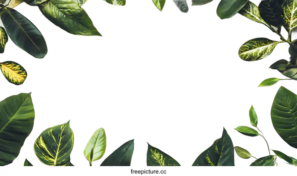 [Transparent Background PNG]Green Leaves Frame White Background