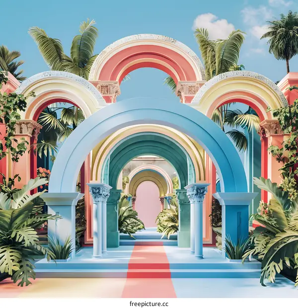 Colorful Archway Pathway  Abstract Architecture Design