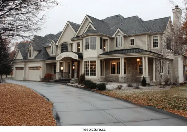 Luxury House Exterior in Autumn Colors