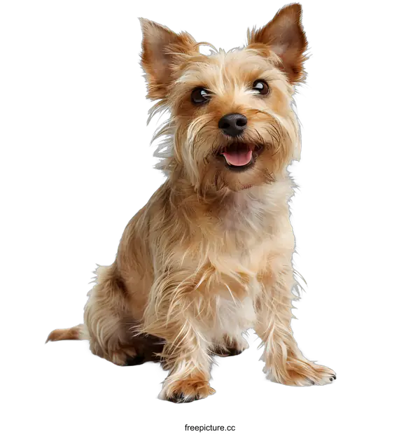 [Transparent Background PNG]Cute Brown Yorkshire Terrier Sitting on White Background