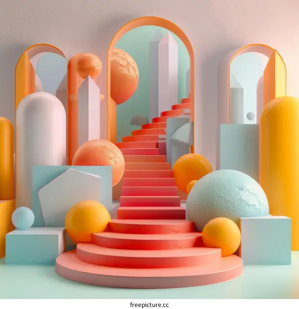 Abstract Geometric Stairway Scene Design