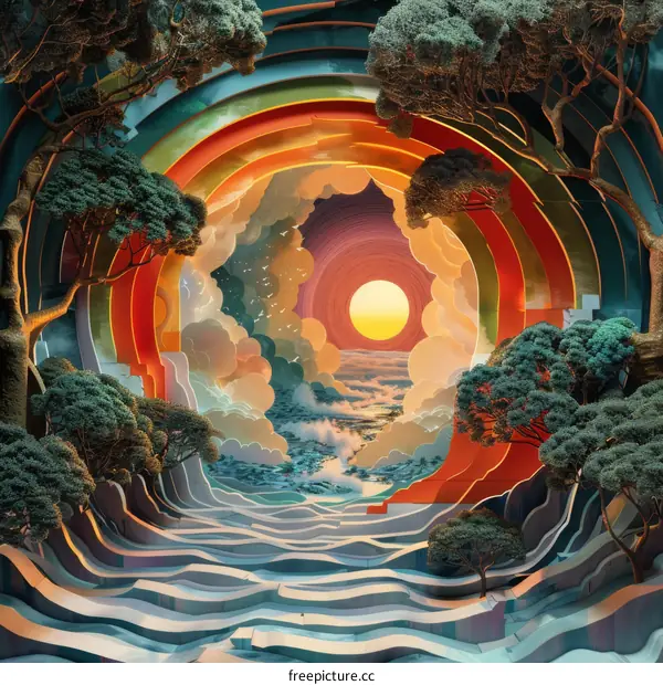 Surreal Landscape Painting with Vibrant Colors