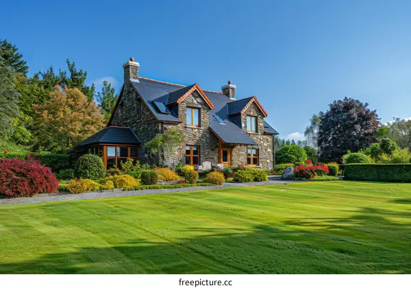 A Beautiful Stone Cottage With Colorful Garden