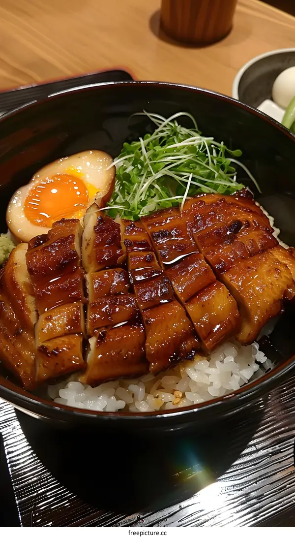 Japanese Eel Rice Bowl with Egg and Green Onions