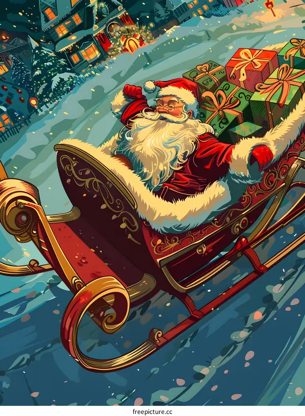 Santa Claus Delivering Christmas Gifts in a Sleigh