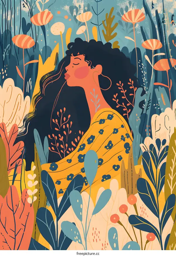 Woman in a Yellow Dress Surrounded by Flowers