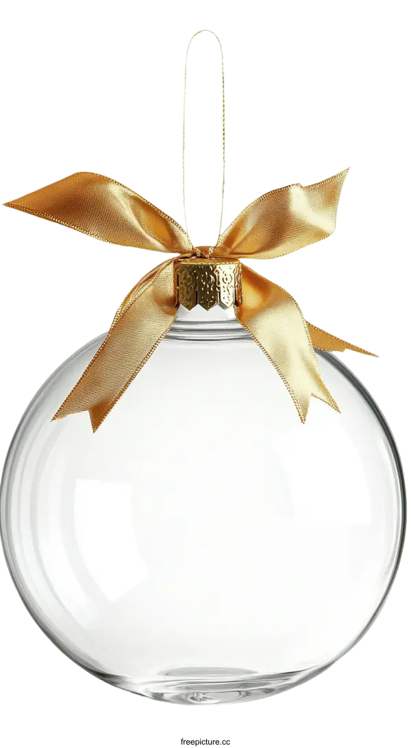 [Transparent Background PNG]Transparent Christmas Ornament with Gold Ribbon